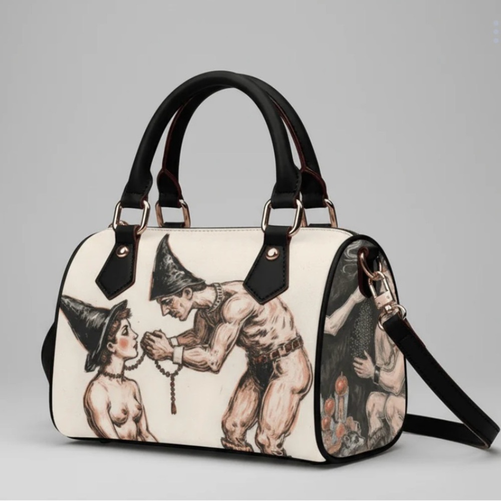 Women’s Cream Illustration Satchel Handbag